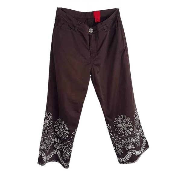 4/$24 Very Vera Embroidered Brown Capris Pants - Picture 3 of 7
